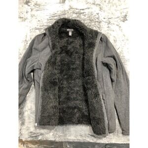 INC International Concepts Mens Full Zip Faux Fur Lined Sweater Jacket Grey M